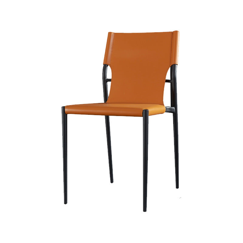 Industrial Design Leather Dining Side Armless Chairs Solid Back Chair Orange 1 Piece Clearhalo ' kitchen&dining_furn' 'Dining Chairs' 'Dining Tables & Seating' 'dining_chair' 'furn' 'furn_dining_chair' 'Furniture' 'furniture_dining_chair' 'Kitchen & Dining Furniture' 'kitchen' 4546669