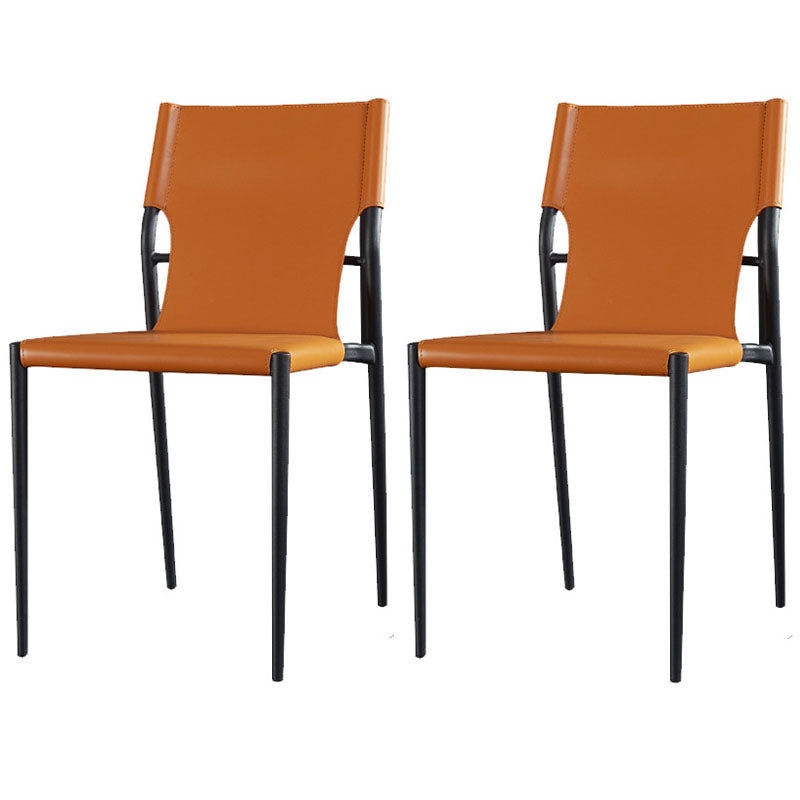 Industrial Design Leather Dining Side Armless Chairs Solid Back Chair Orange 2 Piece Set Clearhalo ' kitchen&dining_furn' 'Dining Chairs' 'Dining Tables & Seating' 'dining_chair' 'furn' 'furn_dining_chair' 'Furniture' 'furniture_dining_chair' 'Kitchen & Dining Furniture' 'kitchen' 4546671