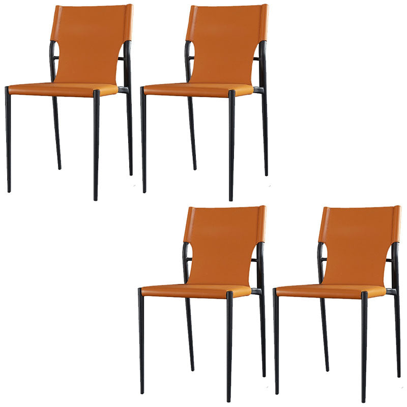 Industrial Design Leather Dining Side Armless Chairs Solid Back Chair Orange 4 Piece Set Clearhalo ' kitchen&dining_furn' 'Dining Chairs' 'Dining Tables & Seating' 'dining_chair' 'furn' 'furn_dining_chair' 'Furniture' 'furniture_dining_chair' 'Kitchen & Dining Furniture' 'kitchen' 4546674