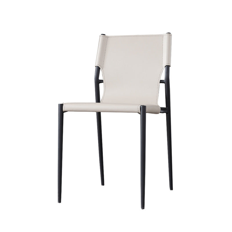 Industrial Design Leather Dining Side Armless Chairs Solid Back Chair White 1 Piece Clearhalo ' kitchen&dining_furn' 'Dining Chairs' 'Dining Tables & Seating' 'dining_chair' 'furn' 'furn_dining_chair' 'Furniture' 'furniture_dining_chair' 'Kitchen & Dining Furniture' 'kitchen' 4546675