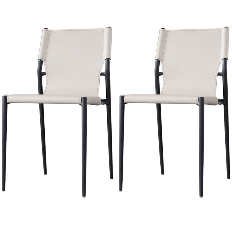 Industrial Design Leather Dining Side Armless Chairs Solid Back Chair White 2 Piece Set Clearhalo ' kitchen&dining_furn' 'Dining Chairs' 'Dining Tables & Seating' 'dining_chair' 'furn' 'furn_dining_chair' 'Furniture' 'furniture_dining_chair' 'Kitchen & Dining Furniture' 'kitchen' 4546677