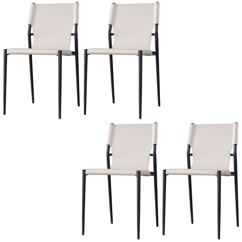 Industrial Design Leather Dining Side Armless Chairs Solid Back Chair White 4 Piece Set Clearhalo ' kitchen&dining_furn' 'Dining Chairs' 'Dining Tables & Seating' 'dining_chair' 'furn' 'furn_dining_chair' 'Furniture' 'furniture_dining_chair' 'Kitchen & Dining Furniture' 'kitchen' 4546679