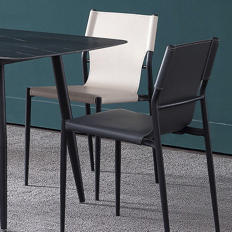 Industrial Design Leather Dining Side Armless Chairs Solid Back Chair Clearhalo ' kitchen&dining_furn' 'Dining Chairs' 'Dining Tables & Seating' 'dining_chair' 'furn' 'furn_dining_chair' 'Furniture' 'furniture_dining_chair' 'Kitchen & Dining Furniture' 'kitchen' 4546680