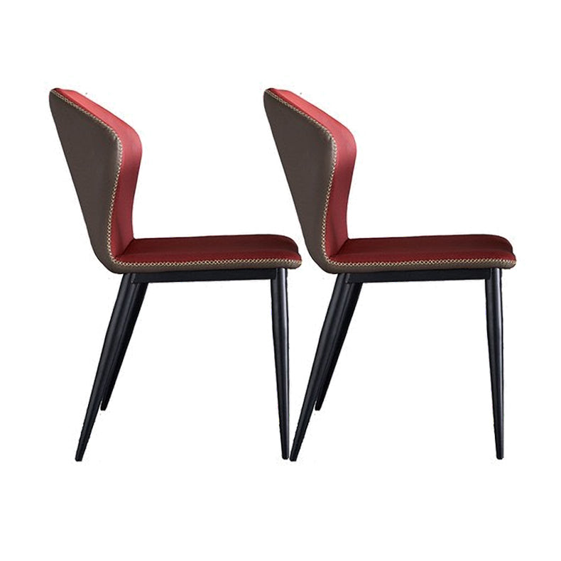 Industrial Design Wingback Armless Dining Chair Faux Leather Dining Chairs Red 2 Piece Set Clearhalo ' kitchen&dining_furn' 'Dining Chairs' 'Dining Tables & Seating' 'dining_chair' 'furn' 'furn_dining_chair' 'Furniture' 'furniture_dining_chair' 'Kitchen & Dining Furniture' 'kitchen' 4546686
