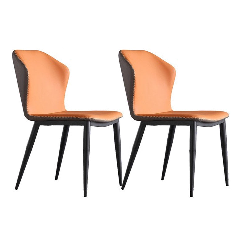 Industrial Design Wingback Armless Dining Chair Faux Leather Dining Chairs Orange 2 Piece Set Clearhalo ' kitchen&dining_furn' 'Dining Chairs' 'Dining Tables & Seating' 'dining_chair' 'furn' 'furn_dining_chair' 'Furniture' 'furniture_dining_chair' 'Kitchen & Dining Furniture' 'kitchen' 4546692