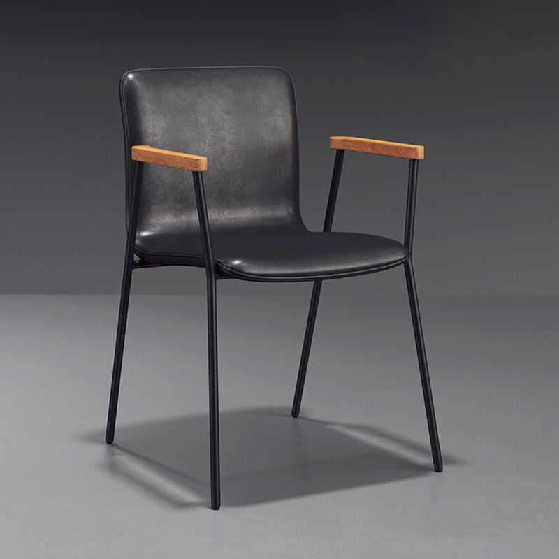 Scandinavian Design Solid Back Arm Side Chair Leather Dining Side Chair Black 1 Piece Black Clearhalo ' kitchen&dining_furn' 'Dining Chairs' 'Dining Tables & Seating' 'dining_chair' 'furn' 'furn_dining_chair' 'Furniture' 'furniture_dining_chair' 'Kitchen & Dining Furniture' 'kitchen' 4546700