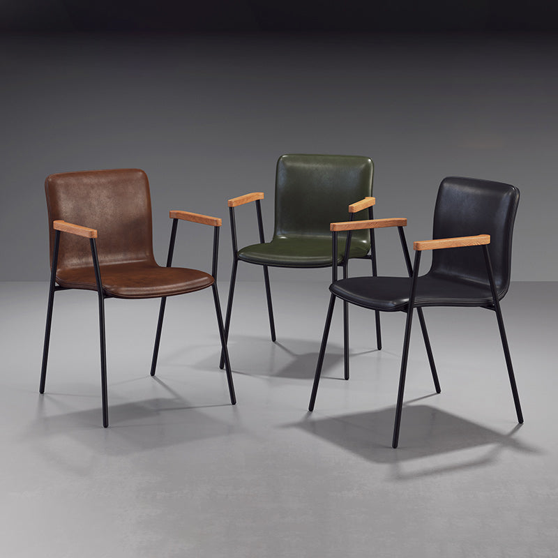 Scandinavian Design Solid Back Arm Side Chair Leather Dining Side Chair Clearhalo ' kitchen&dining_furn' 'Dining Chairs' 'Dining Tables & Seating' 'dining_chair' 'furn' 'furn_dining_chair' 'Furniture' 'furniture_dining_chair' 'Kitchen & Dining Furniture' 'kitchen' 4546701