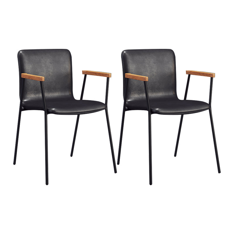 Scandinavian Design Solid Back Arm Side Chair Leather Dining Side Chair Black 2 Piece Set Black Clearhalo ' kitchen&dining_furn' 'Dining Chairs' 'Dining Tables & Seating' 'dining_chair' 'furn' 'furn_dining_chair' 'Furniture' 'furniture_dining_chair' 'Kitchen & Dining Furniture' 'kitchen' 4546702