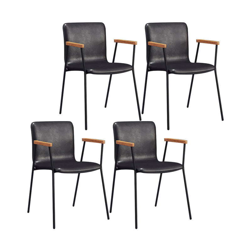 Scandinavian Design Solid Back Arm Side Chair Leather Dining Side Chair Black 4 Piece Set Black Clearhalo ' kitchen&dining_furn' 'Dining Chairs' 'Dining Tables & Seating' 'dining_chair' 'furn' 'furn_dining_chair' 'Furniture' 'furniture_dining_chair' 'Kitchen & Dining Furniture' 'kitchen' 4546704