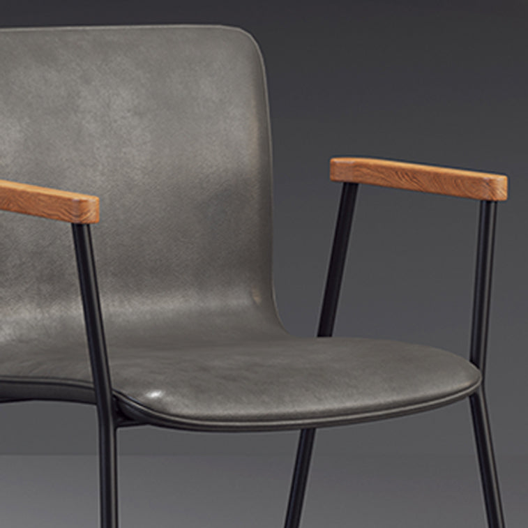 Scandinavian Design Solid Back Arm Side Chair Leather Dining Side Chair Clearhalo ' kitchen&dining_furn' 'Dining Chairs' 'Dining Tables & Seating' 'dining_chair' 'furn' 'furn_dining_chair' 'Furniture' 'furniture_dining_chair' 'Kitchen & Dining Furniture' 'kitchen' 4546709