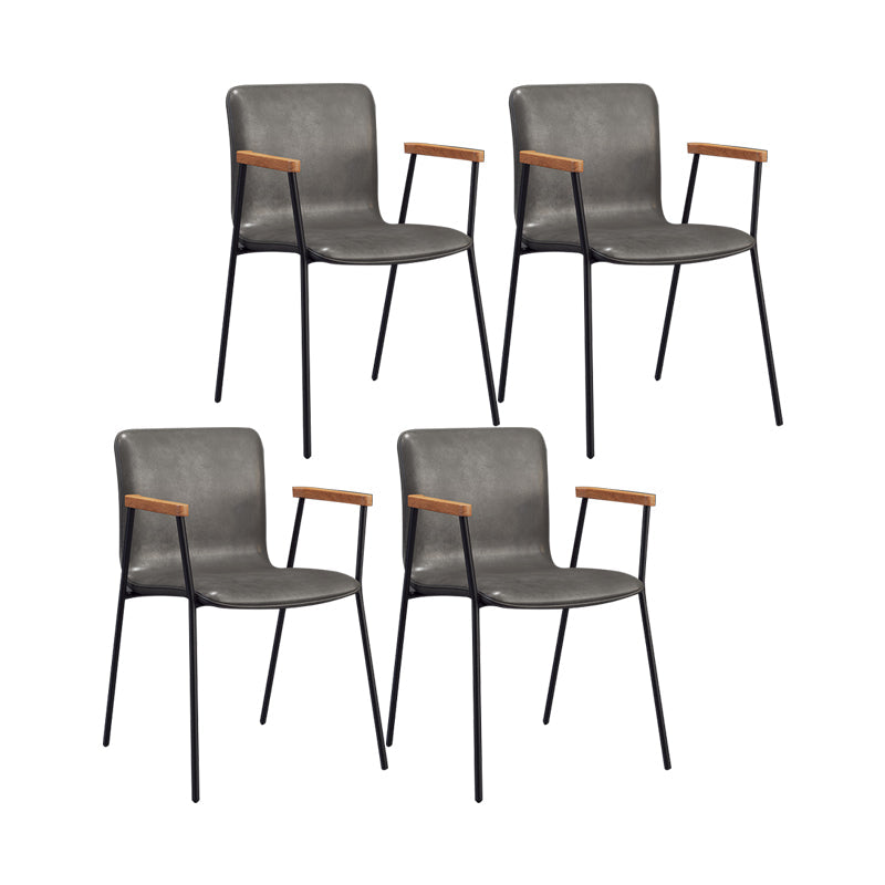 Scandinavian Design Solid Back Arm Side Chair Leather Dining Side Chair Grey 4 Piece Set Black Clearhalo ' kitchen&dining_furn' 'Dining Chairs' 'Dining Tables & Seating' 'dining_chair' 'furn' 'furn_dining_chair' 'Furniture' 'furniture_dining_chair' 'Kitchen & Dining Furniture' 'kitchen' 4546710