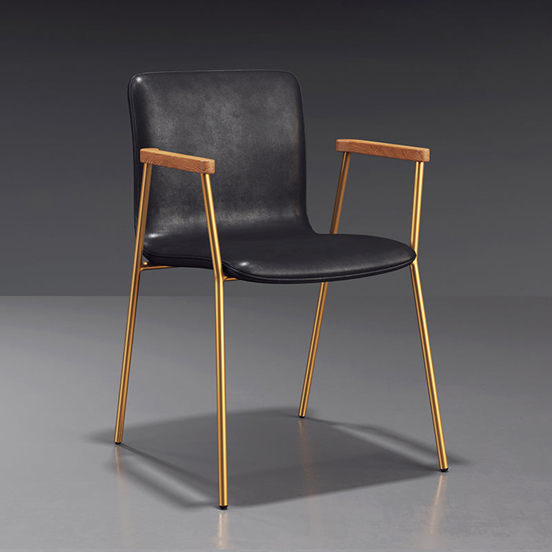 Scandinavian Design Solid Back Arm Side Chair Leather Dining Side Chair Black 1 Piece Brass Gold Clearhalo ' kitchen&dining_furn' 'Dining Chairs' 'Dining Tables & Seating' 'dining_chair' 'furn' 'furn_dining_chair' 'Furniture' 'furniture_dining_chair' 'Kitchen & Dining Furniture' 'kitchen' 4546718