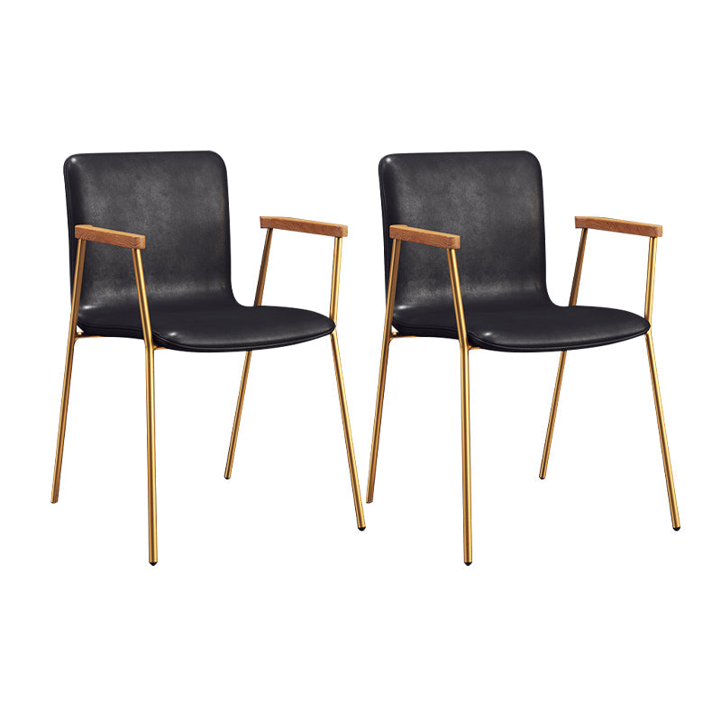 Scandinavian Design Solid Back Arm Side Chair Leather Dining Side Chair Black 2 Piece Set Brass Gold Clearhalo ' kitchen&dining_furn' 'Dining Chairs' 'Dining Tables & Seating' 'dining_chair' 'furn' 'furn_dining_chair' 'Furniture' 'furniture_dining_chair' 'Kitchen & Dining Furniture' 'kitchen' 4546719