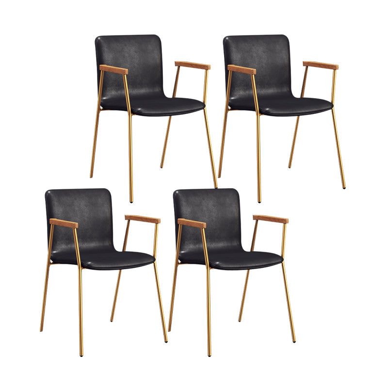 Scandinavian Design Solid Back Arm Side Chair Leather Dining Side Chair Black 4 Piece Set Brass Gold Clearhalo ' kitchen&dining_furn' 'Dining Chairs' 'Dining Tables & Seating' 'dining_chair' 'furn' 'furn_dining_chair' 'Furniture' 'furniture_dining_chair' 'Kitchen & Dining Furniture' 'kitchen' 4546720