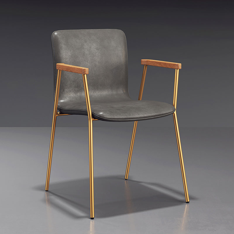 Scandinavian Design Solid Back Arm Side Chair Leather Dining Side Chair Grey 1 Piece Brass Gold Clearhalo ' kitchen&dining_furn' 'Dining Chairs' 'Dining Tables & Seating' 'dining_chair' 'furn' 'furn_dining_chair' 'Furniture' 'furniture_dining_chair' 'Kitchen & Dining Furniture' 'kitchen' 4546721