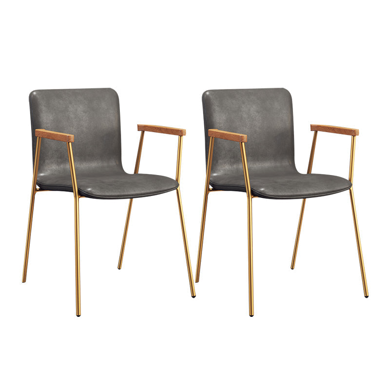 Scandinavian Design Solid Back Arm Side Chair Leather Dining Side Chair Grey 2 Piece Set Brass Gold Clearhalo ' kitchen&dining_furn' 'Dining Chairs' 'Dining Tables & Seating' 'dining_chair' 'furn' 'furn_dining_chair' 'Furniture' 'furniture_dining_chair' 'Kitchen & Dining Furniture' 'kitchen' 4546722