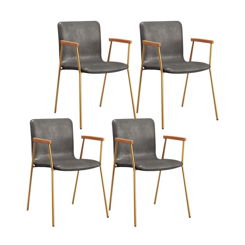 Scandinavian Design Solid Back Arm Side Chair Leather Dining Side Chair Grey 4 Piece Set Brass Gold Clearhalo ' kitchen&dining_furn' 'Dining Chairs' 'Dining Tables & Seating' 'dining_chair' 'furn' 'furn_dining_chair' 'Furniture' 'furniture_dining_chair' 'Kitchen & Dining Furniture' 'kitchen' 4546723