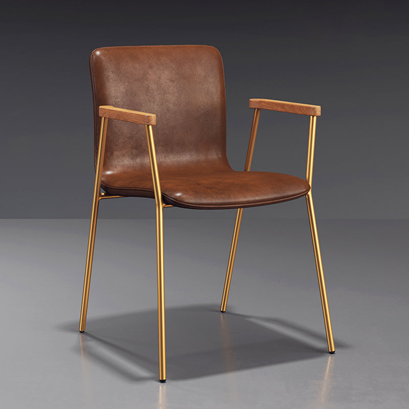 Scandinavian Design Solid Back Arm Side Chair Leather Dining Side Chair Red 1 Piece Brass Gold Clearhalo ' kitchen&dining_furn' 'Dining Chairs' 'Dining Tables & Seating' 'dining_chair' 'furn' 'furn_dining_chair' 'Furniture' 'furniture_dining_chair' 'Kitchen & Dining Furniture' 'kitchen' 4546724
