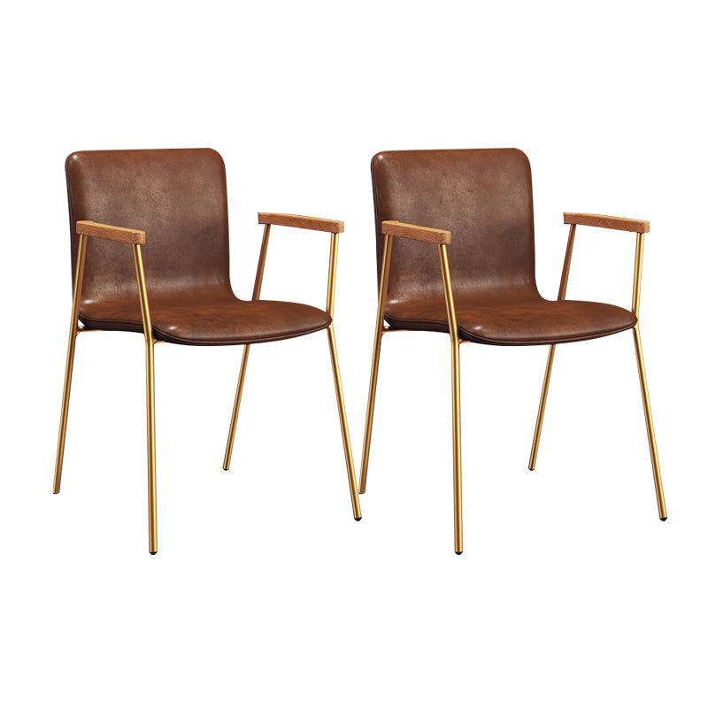 Scandinavian Design Solid Back Arm Side Chair Leather Dining Side Chair Red 2 Piece Set Brass Gold Clearhalo ' kitchen&dining_furn' 'Dining Chairs' 'Dining Tables & Seating' 'dining_chair' 'furn' 'furn_dining_chair' 'Furniture' 'furniture_dining_chair' 'Kitchen & Dining Furniture' 'kitchen' 4546725