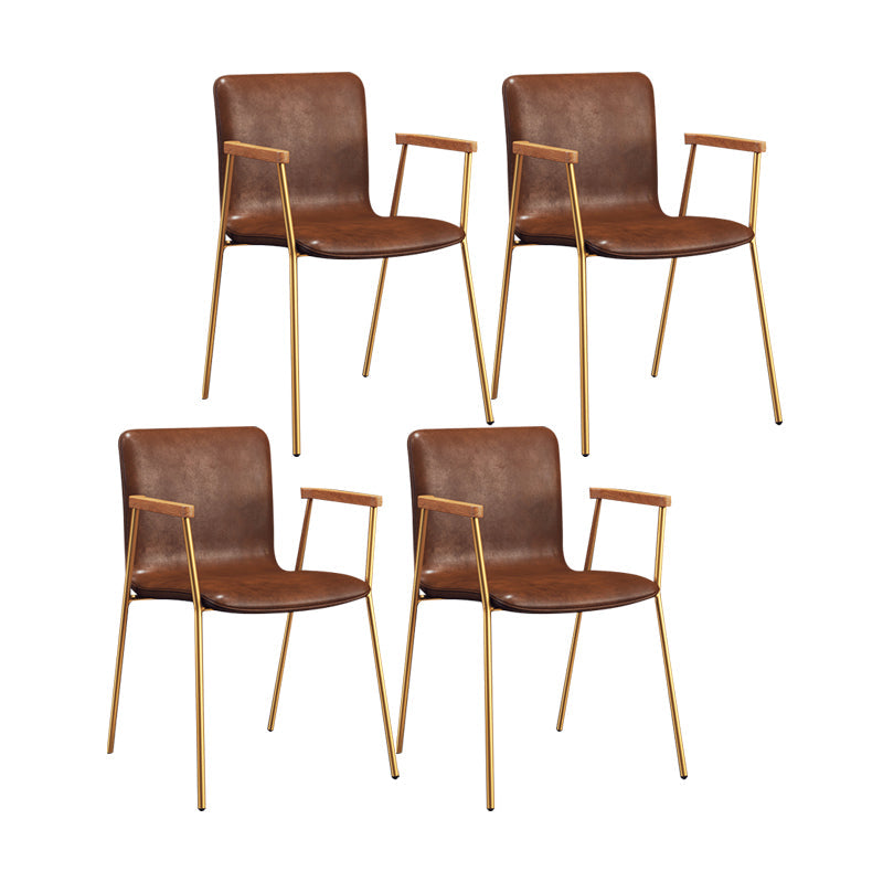 Scandinavian Design Solid Back Arm Side Chair Leather Dining Side Chair Red 4 Piece Set Brass Gold Clearhalo ' kitchen&dining_furn' 'Dining Chairs' 'Dining Tables & Seating' 'dining_chair' 'furn' 'furn_dining_chair' 'Furniture' 'furniture_dining_chair' 'Kitchen & Dining Furniture' 'kitchen' 4546726