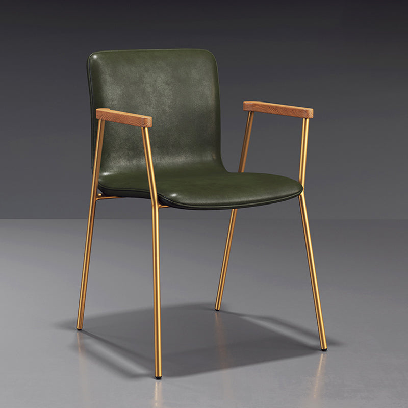 Scandinavian Design Solid Back Arm Side Chair Leather Dining Side Chair Green 1 Piece Brass Gold Clearhalo ' kitchen&dining_furn' 'Dining Chairs' 'Dining Tables & Seating' 'dining_chair' 'furn' 'furn_dining_chair' 'Furniture' 'furniture_dining_chair' 'Kitchen & Dining Furniture' 'kitchen' 4546727