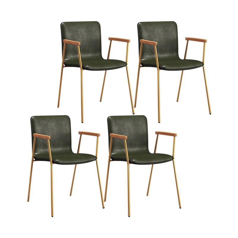 Scandinavian Design Solid Back Arm Side Chair Leather Dining Side Chair Green 4 Piece Set Brass Gold Clearhalo ' kitchen&dining_furn' 'Dining Chairs' 'Dining Tables & Seating' 'dining_chair' 'furn' 'furn_dining_chair' 'Furniture' 'furniture_dining_chair' 'Kitchen & Dining Furniture' 'kitchen' 4546729