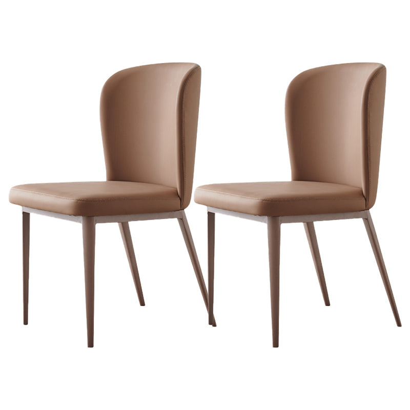 Contemporary Dining Chairs Dining Armless Side Chairs with Metal Legs Khaki 2 Piece Set Clearhalo ' kitchen&dining_furn' 'Dining Chairs' 'Dining Tables & Seating' 'dining_chair' 'furn' 'furn_dining_chair' 'Furniture' 'furniture_dining_chair' 'Kitchen & Dining Furniture' 'kitchen' 4546745