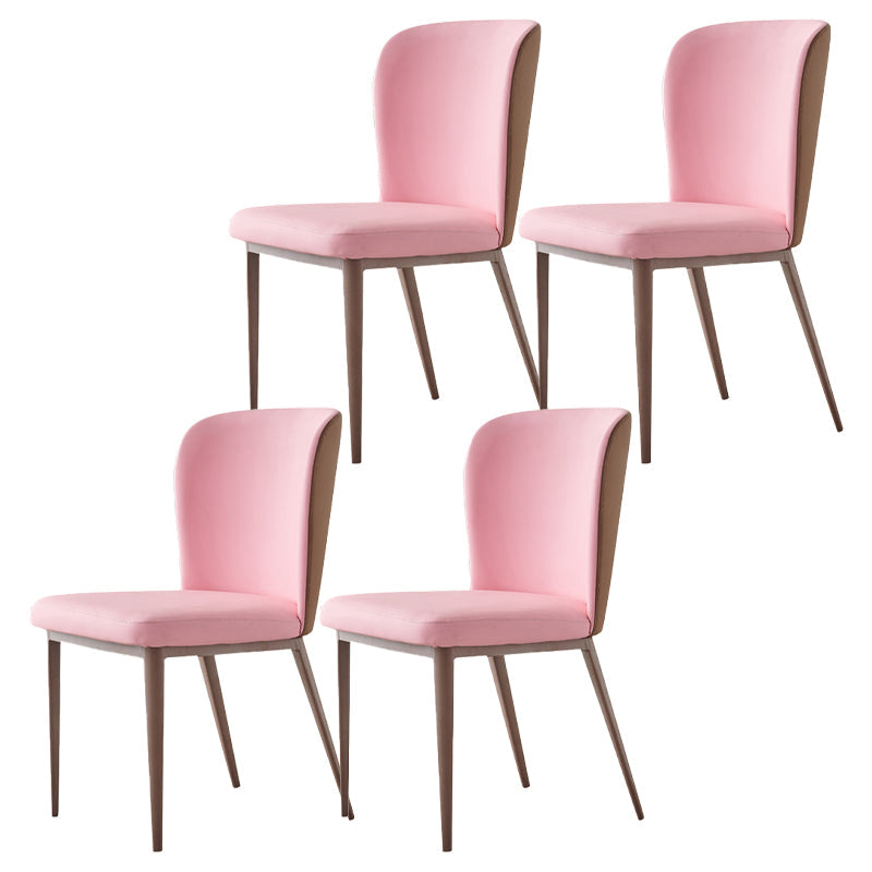Contemporary Dining Chairs Dining Armless Side Chairs with Metal Legs Pink 4 Piece Set Clearhalo ' kitchen&dining_furn' 'Dining Chairs' 'Dining Tables & Seating' 'dining_chair' 'furn' 'furn_dining_chair' 'Furniture' 'furniture_dining_chair' 'Kitchen & Dining Furniture' 'kitchen' 4546754