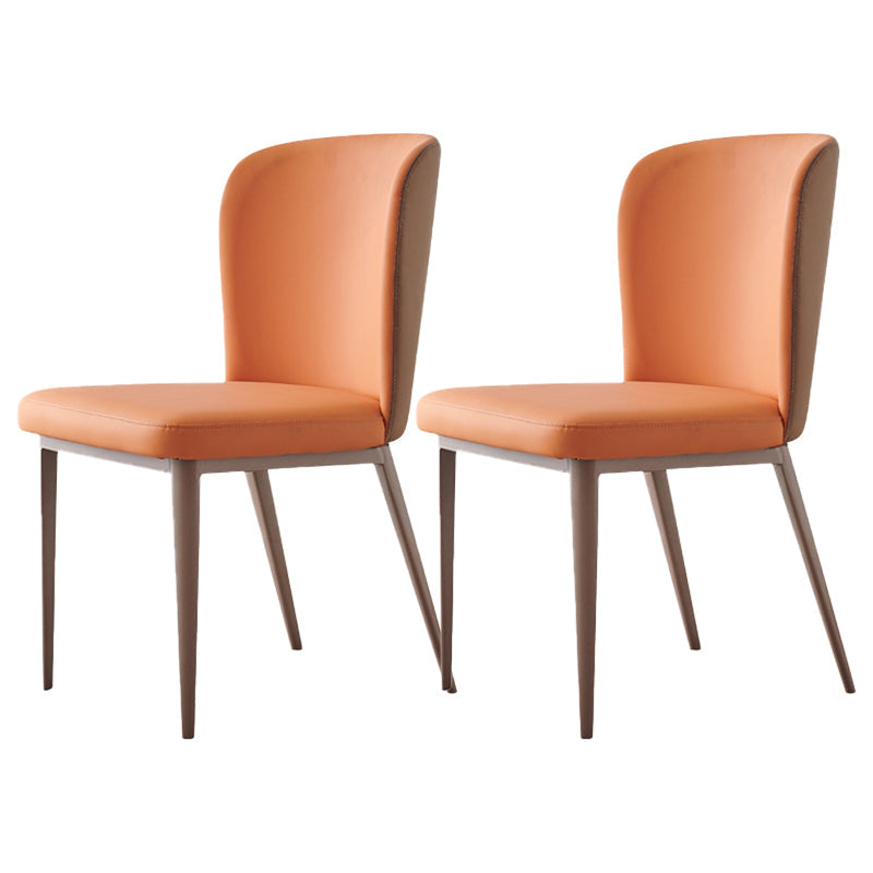 Contemporary Dining Chairs Dining Armless Side Chairs with Metal Legs Orange 2 Piece Set Clearhalo ' kitchen&dining_furn' 'Dining Chairs' 'Dining Tables & Seating' 'dining_chair' 'furn' 'furn_dining_chair' 'Furniture' 'furniture_dining_chair' 'Kitchen & Dining Furniture' 'kitchen' 4546756