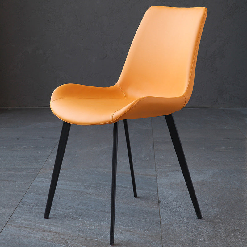 Contemporary Dining Room Chairs Matte Finish Leather Curved Parsons Armless Chair Orange 1 Piece Clearhalo ' kitchen&dining_furn' 'Dining Chairs' 'Dining Tables & Seating' 'dining_chair' 'furn' 'furn_dining_chair' 'Furniture' 'furniture_dining_chair' 'Kitchen & Dining Furniture' 'kitchen' 4546768