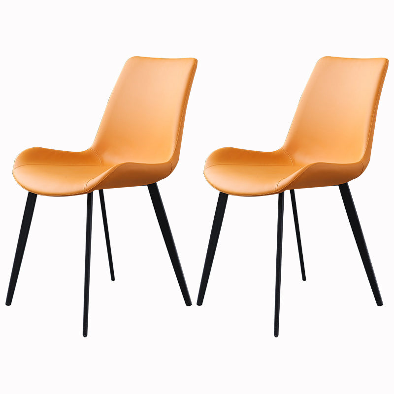 Contemporary Dining Room Chairs Matte Finish Leather Curved Parsons Armless Chair Orange 2 Piece Set Clearhalo ' kitchen&dining_furn' 'Dining Chairs' 'Dining Tables & Seating' 'dining_chair' 'furn' 'furn_dining_chair' 'Furniture' 'furniture_dining_chair' 'Kitchen & Dining Furniture' 'kitchen' 4546771