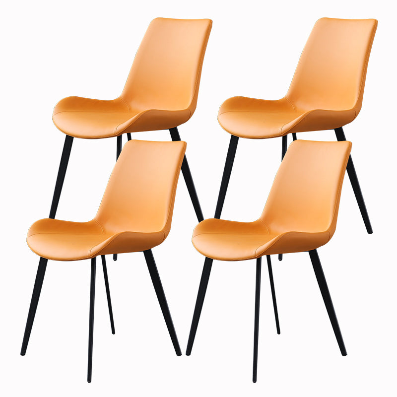 Contemporary Dining Room Chairs Matte Finish Leather Curved Parsons Armless Chair Orange 4 Piece Set Clearhalo ' kitchen&dining_furn' 'Dining Chairs' 'Dining Tables & Seating' 'dining_chair' 'furn' 'furn_dining_chair' 'Furniture' 'furniture_dining_chair' 'Kitchen & Dining Furniture' 'kitchen' 4546773