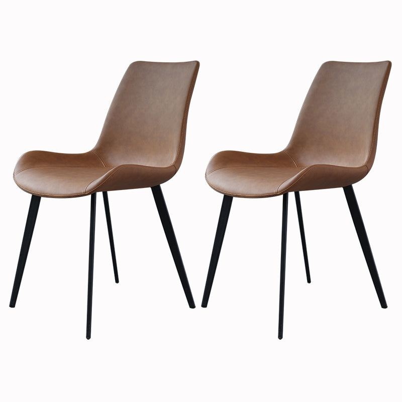 Contemporary Dining Room Chairs Matte Finish Leather Curved Parsons Armless Chair Brown 2 Piece Set Clearhalo ' kitchen&dining_furn' 'Dining Chairs' 'Dining Tables & Seating' 'dining_chair' 'furn' 'furn_dining_chair' 'Furniture' 'furniture_dining_chair' 'Kitchen & Dining Furniture' 'kitchen' 4546776