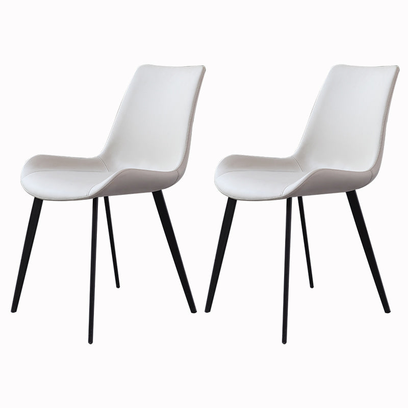 Contemporary Dining Room Chairs Matte Finish Leather Curved Parsons Armless Chair Off-White 2 Piece Set Clearhalo ' kitchen&dining_furn' 'Dining Chairs' 'Dining Tables & Seating' 'dining_chair' 'furn' 'furn_dining_chair' 'Furniture' 'furniture_dining_chair' 'Kitchen & Dining Furniture' 'kitchen' 4546785