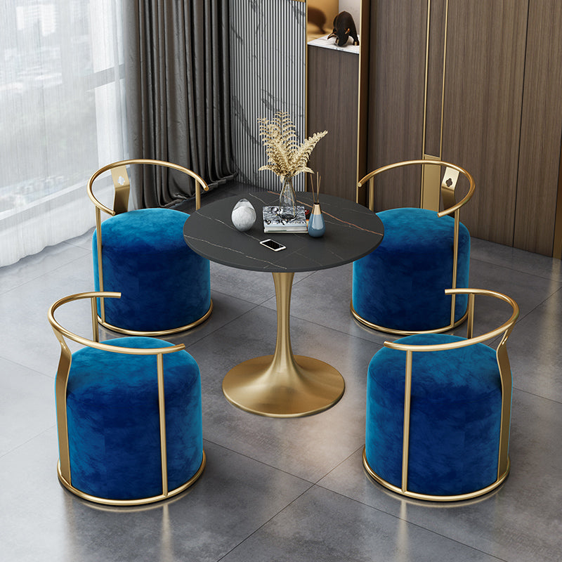 Contemporary Design 1/4/5 Pieces Dining Set Round Dining Room Table Set with Fabric Chairs 5 Pieces: Table, 4 Blue Chairs Clearhalo 'Dining Room Sets' 'Dining Tables & Seating' 'dining_room_set' 'furn' 'furn_dining_room_set' 'Furniture' 'furniture_dining_room_set' 'Kitchen & Dining Furniture' 'kitchen&dining_furn' 'kitchen' 4547301