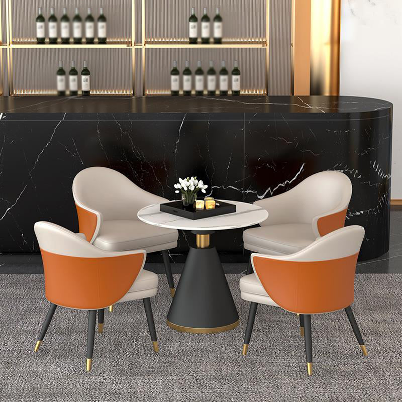 Contemporary Design 1/4/5 Pieces Dining Set Round Dining Room Table Set 5 Pieces: Table, 4 Orange Chairs Clearhalo 'Dining Room Sets' 'Dining Tables & Seating' 'dining_room_set' 'furn' 'furn_dining_room_set' 'Furniture' 'furniture_dining_room_set' 'Kitchen & Dining Furniture' 'kitchen&dining_furn' 'kitchen' 4547316