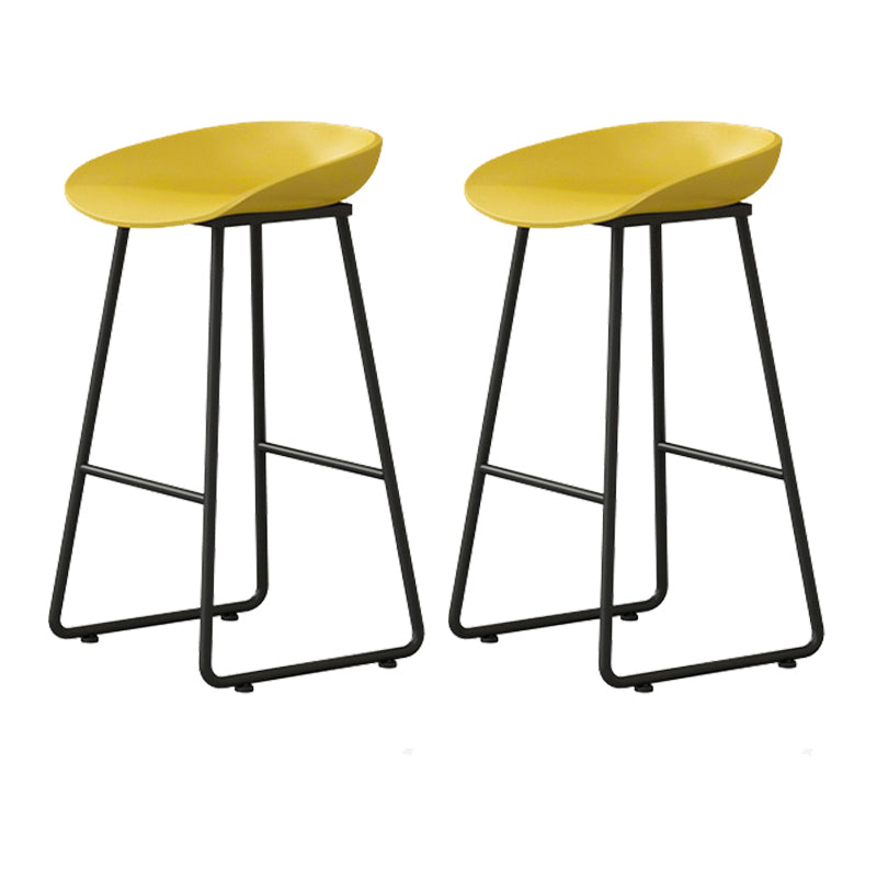 Modern Armless Backrest Counter Stool Iron Kitchen Bar Stool with Plastic Seat Yellow 2 Piece Set Counter Stool(26"H) Clearhalo 'Bar Furniture' 'Bar Stools' 'bar_stools' 'furn' 'furn_bar_stools' 'furniture_bar_stools' 'Kitchen & Dining Furniture' 'kitchen&dining_furn' 'kitchen' 'kitchen_furn' Furniture' 4555342