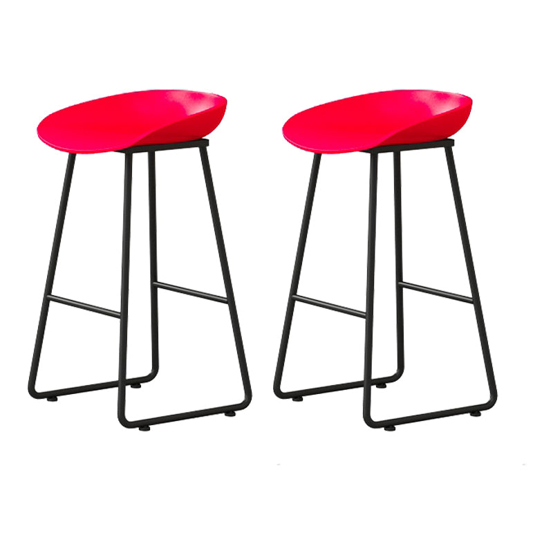 Modern Armless Backrest Counter Stool Iron Kitchen Bar Stool with Plastic Seat Red 2 Piece Set Counter Stool(26"H) Clearhalo 'Bar Furniture' 'Bar Stools' 'bar_stools' 'furn' 'furn_bar_stools' 'furniture_bar_stools' 'Kitchen & Dining Furniture' 'kitchen&dining_furn' 'kitchen' 'kitchen_furn' Furniture' 4555357