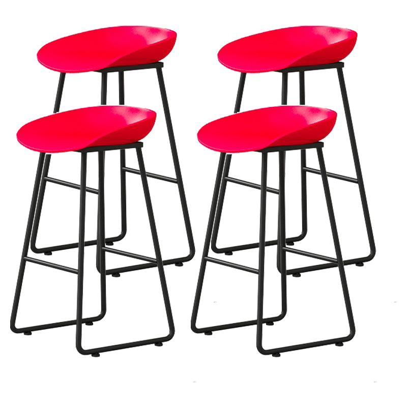 Modern Armless Backrest Counter Stool Iron Kitchen Bar Stool with Plastic Seat Red 4 Piece Set Counter Stool(26"H) Clearhalo 'Bar Furniture' 'Bar Stools' 'bar_stools' 'furn' 'furn_bar_stools' 'furniture_bar_stools' 'Kitchen & Dining Furniture' 'kitchen&dining_furn' 'kitchen' 'kitchen_furn' Furniture' 4555358