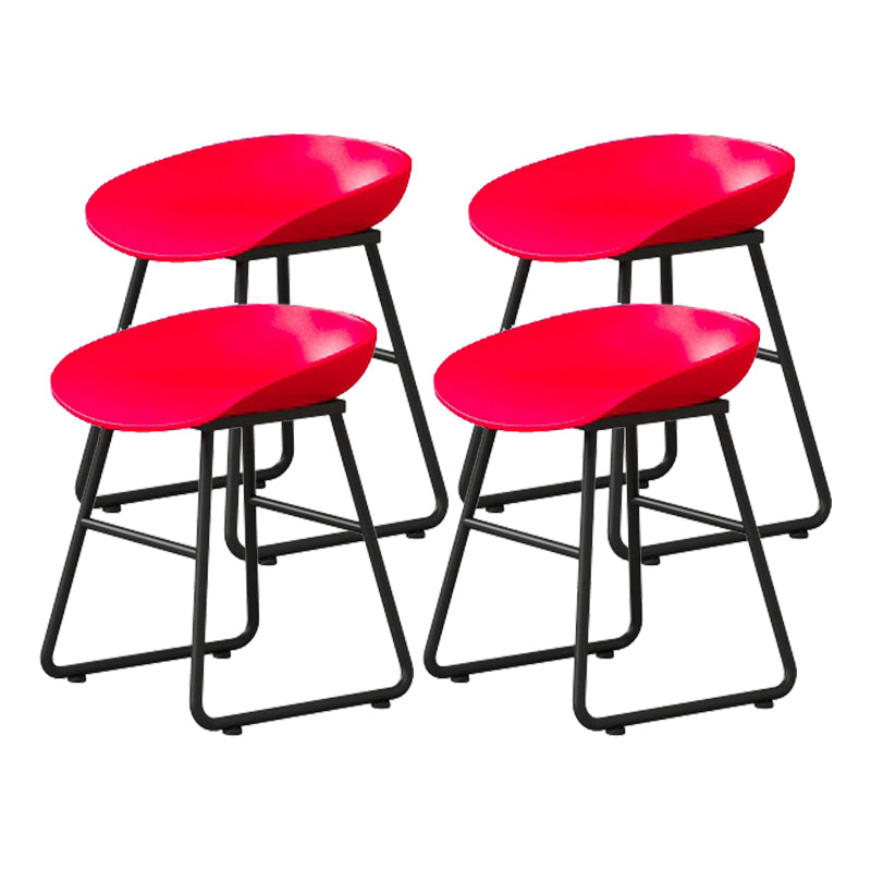 Modern Armless Backrest Counter Stool Iron Kitchen Bar Stool with Plastic Seat Red 4 Piece Set Short Stool(18"H) Clearhalo 'Bar Furniture' 'Bar Stools' 'bar_stools' 'furn' 'furn_bar_stools' 'furniture_bar_stools' 'Kitchen & Dining Furniture' 'kitchen&dining_furn' 'kitchen' 'kitchen_furn' Furniture' 4555361