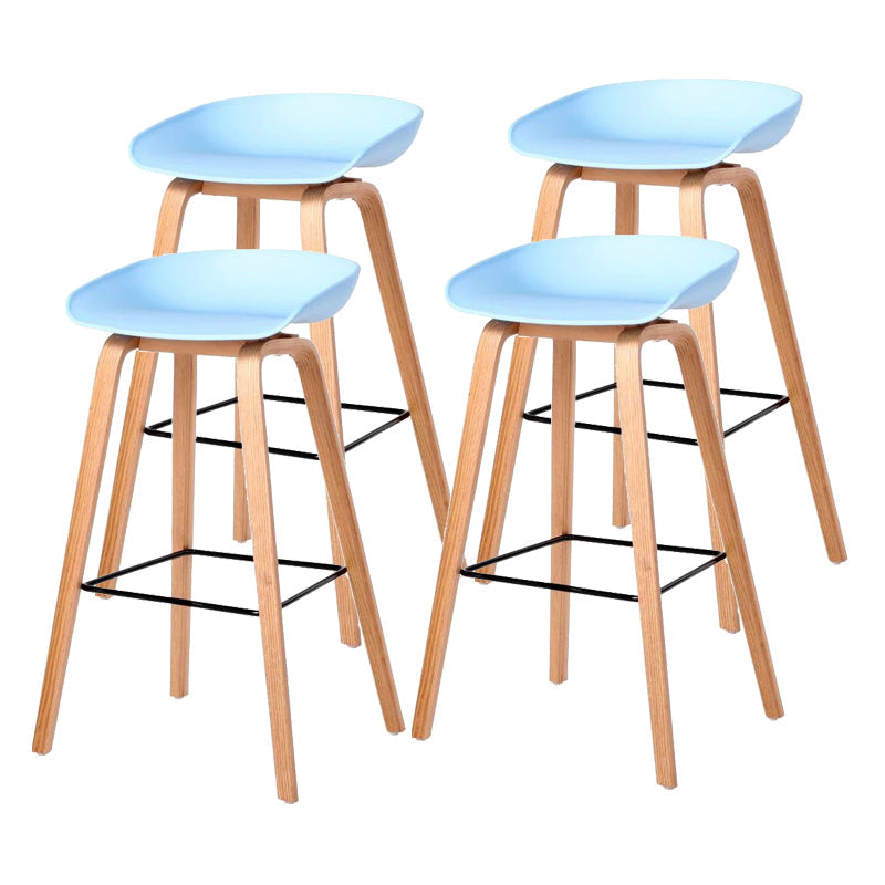 Scandinavia Style Bar-stool Wooden Legs Bucket Seat for Kitchen Bar Sky Blue Natural 4 Piece Set Clearhalo 'Bar Furniture' 'Bar Stools' 'bar_stools' 'furn' 'furn_bar_stools' 'furniture_bar_stools' 'Kitchen & Dining Furniture' 'kitchen&dining_furn' 'kitchen' 'kitchen_furn' Furniture' 4555474