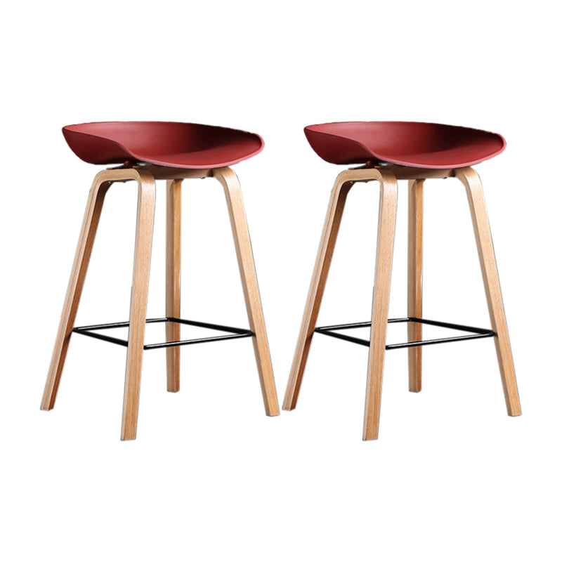 Modern Style Solid Wood Bar Stool with Footrest Low Back Stylish Bar Stool Red 2 Piece Set Counter Stool(26"H) Clearhalo 'Bar Furniture' 'Bar Stools' 'bar_stools' 'furn' 'furn_bar_stools' 'furniture_bar_stools' 'Kitchen & Dining Furniture' 'kitchen&dining_furn' 'kitchen' 'kitchen_furn' Furniture' 4555519