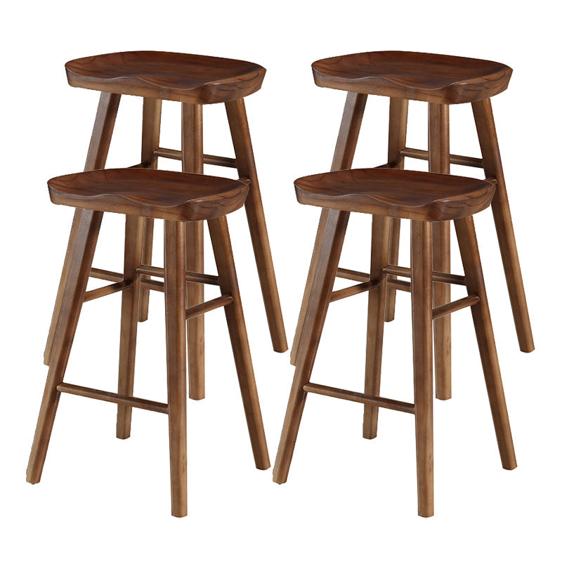 Modern Style Solid Wood Bar Stool with Footrest and Saddle Seat Indoor Bar Stool Walnut 4 Piece Set Short Stool(22"H) Clearhalo 'Bar Furniture' 'Bar Stools' 'bar_stools' 'furn' 'furn_bar_stools' 'furniture_bar_stools' 'Kitchen & Dining Furniture' 'kitchen&dining_furn' 'kitchen' 'kitchen_furn' Furniture' 4555554