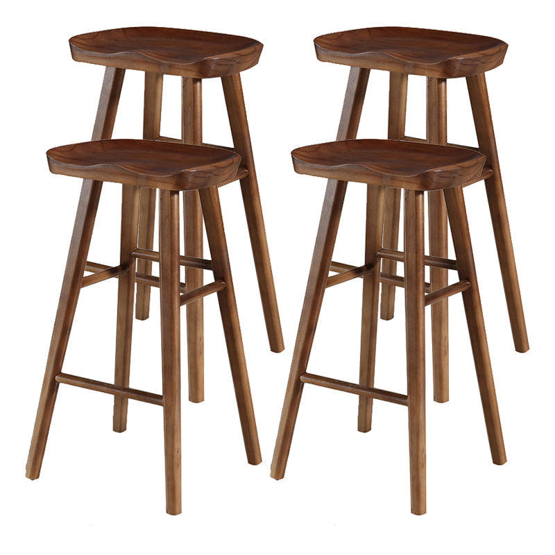 Modern Style Solid Wood Bar Stool with Footrest and Saddle Seat Indoor Bar Stool Walnut 4 Piece Set Bar Stool(30"H) Clearhalo 'Bar Furniture' 'Bar Stools' 'bar_stools' 'furn' 'furn_bar_stools' 'furniture_bar_stools' 'Kitchen & Dining Furniture' 'kitchen&dining_furn' 'kitchen' 'kitchen_furn' Furniture' 4555562