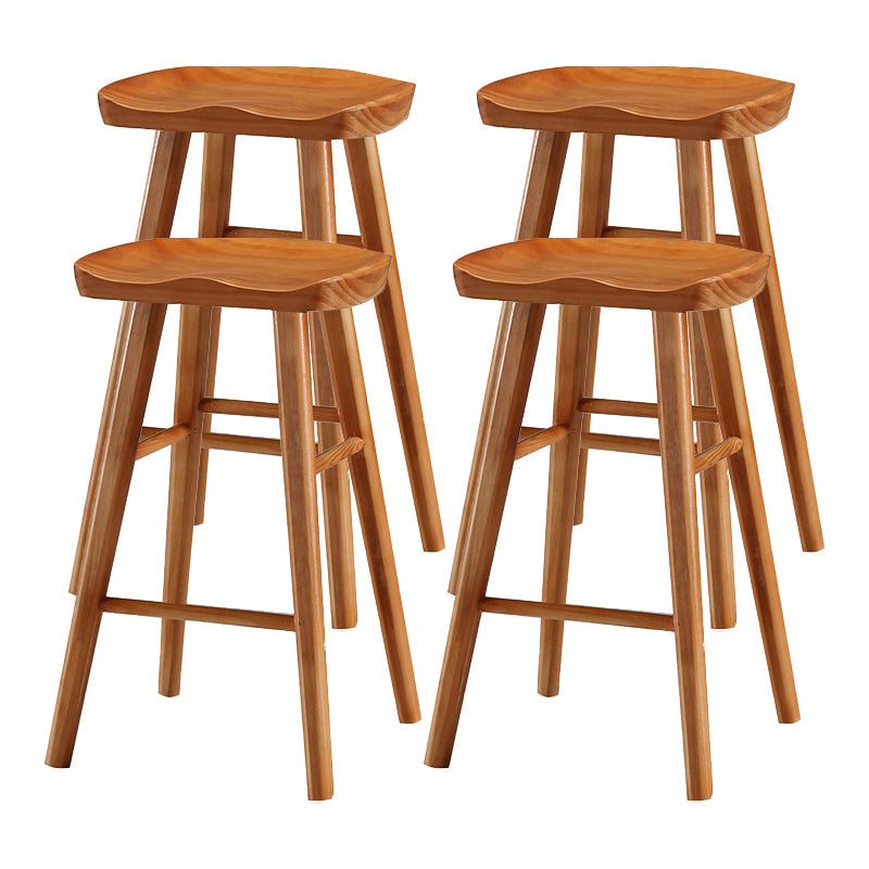 Modern Style Solid Wood Bar Stool with Footrest and Saddle Seat Indoor Bar Stool Distressed Wood 4 Piece Set Short Stool(22"H) Clearhalo 'Bar Furniture' 'Bar Stools' 'bar_stools' 'furn' 'furn_bar_stools' 'furniture_bar_stools' 'Kitchen & Dining Furniture' 'kitchen&dining_furn' 'kitchen' 'kitchen_furn' Furniture' 4555574