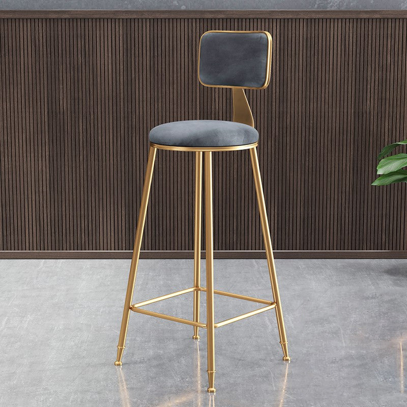 Glam Armless Backrest Counter Stool Iron Bar Stool with Velvet Cushion and Pedal Clearhalo 'Bar Furniture' 'Bar Stools' 'bar_stools' 'furn' 'furn_bar_stools' 'furniture_bar_stools' 'Kitchen & Dining Furniture' 'kitchen&dining_furn' 'kitchen' 'kitchen_furn' Furniture' 4555672