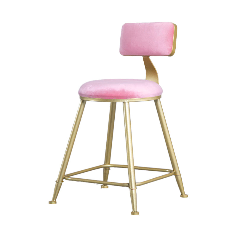 Glam Armless Backrest Counter Stool Iron Bar Stool with Velvet Cushion and Pedal Pink 1 Piece Short Stool(18"H) Clearhalo 'Bar Furniture' 'Bar Stools' 'bar_stools' 'furn' 'furn_bar_stools' 'furniture_bar_stools' 'Kitchen & Dining Furniture' 'kitchen&dining_furn' 'kitchen' 'kitchen_furn' Furniture' 4555673