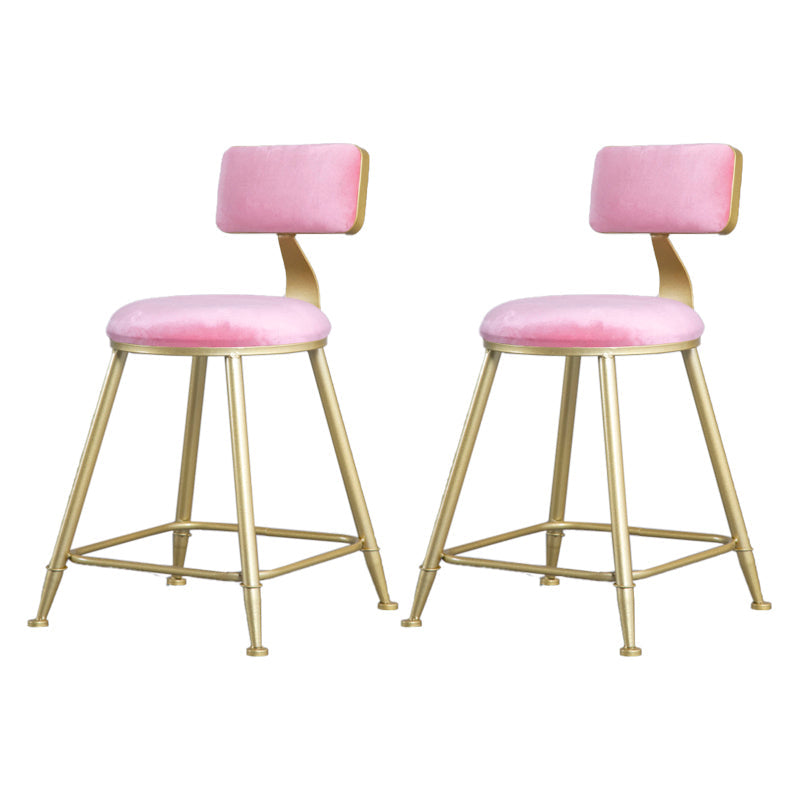Glam Armless Backrest Counter Stool Iron Bar Stool with Velvet Cushion and Pedal Pink 2 Piece Set Short Stool(18"H) Clearhalo 'Bar Furniture' 'Bar Stools' 'bar_stools' 'furn' 'furn_bar_stools' 'furniture_bar_stools' 'Kitchen & Dining Furniture' 'kitchen&dining_furn' 'kitchen' 'kitchen_furn' Furniture' 4555674