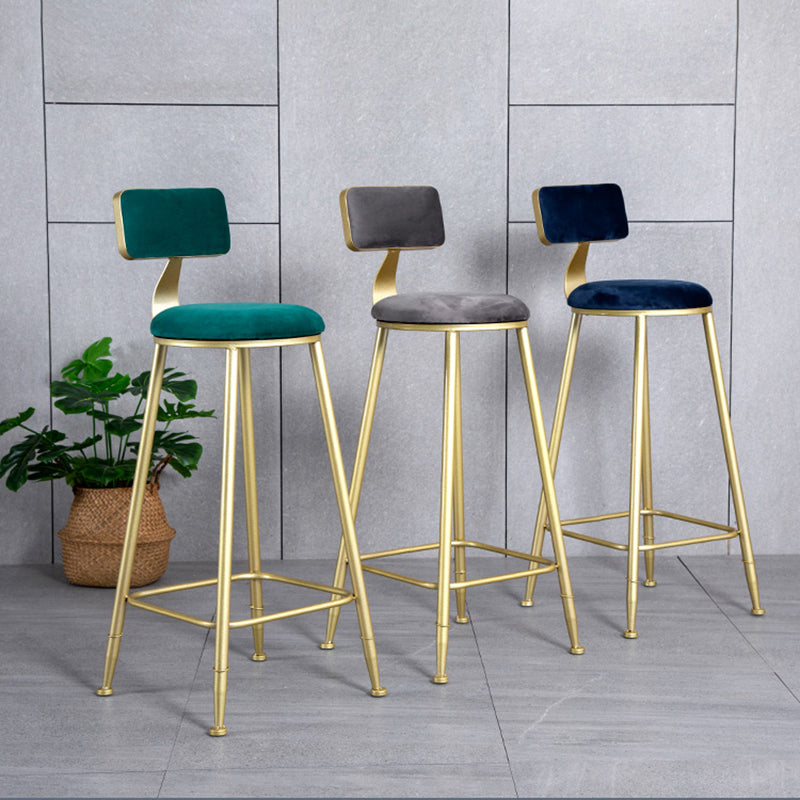 Glam Armless Backrest Counter Stool Iron Bar Stool with Velvet Cushion and Pedal Clearhalo 'Bar Furniture' 'Bar Stools' 'bar_stools' 'furn' 'furn_bar_stools' 'furniture_bar_stools' 'Kitchen & Dining Furniture' 'kitchen&dining_furn' 'kitchen' 'kitchen_furn' Furniture' 4555675