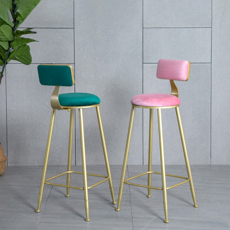 Glam Armless Backrest Counter Stool Iron Bar Stool with Velvet Cushion and Pedal Clearhalo 'Bar Furniture' 'Bar Stools' 'bar_stools' 'furn' 'furn_bar_stools' 'furniture_bar_stools' 'Kitchen & Dining Furniture' 'kitchen&dining_furn' 'kitchen' 'kitchen_furn' Furniture' 4555676